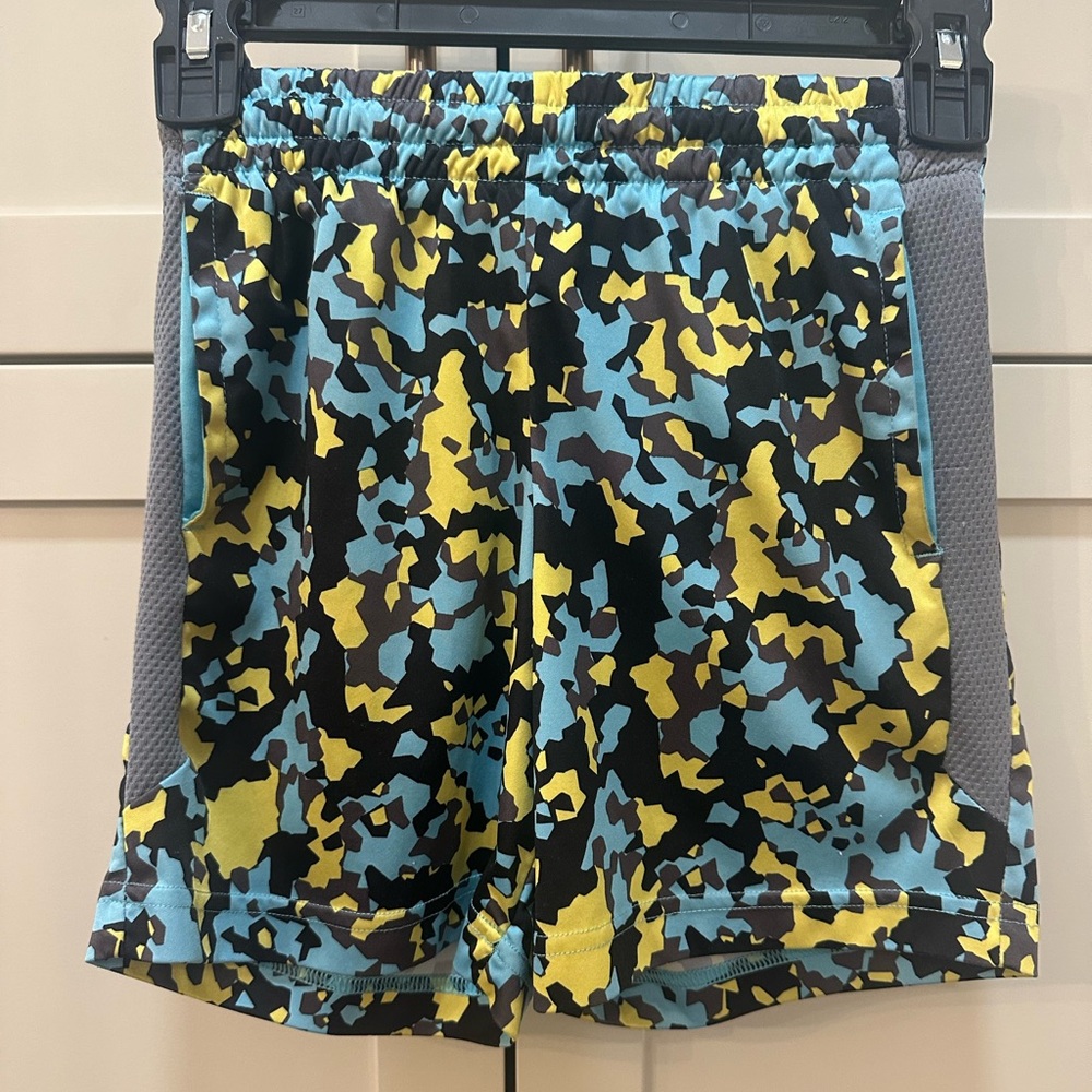 Boys Camo Active Shorts in Blue and Yellow- 8
